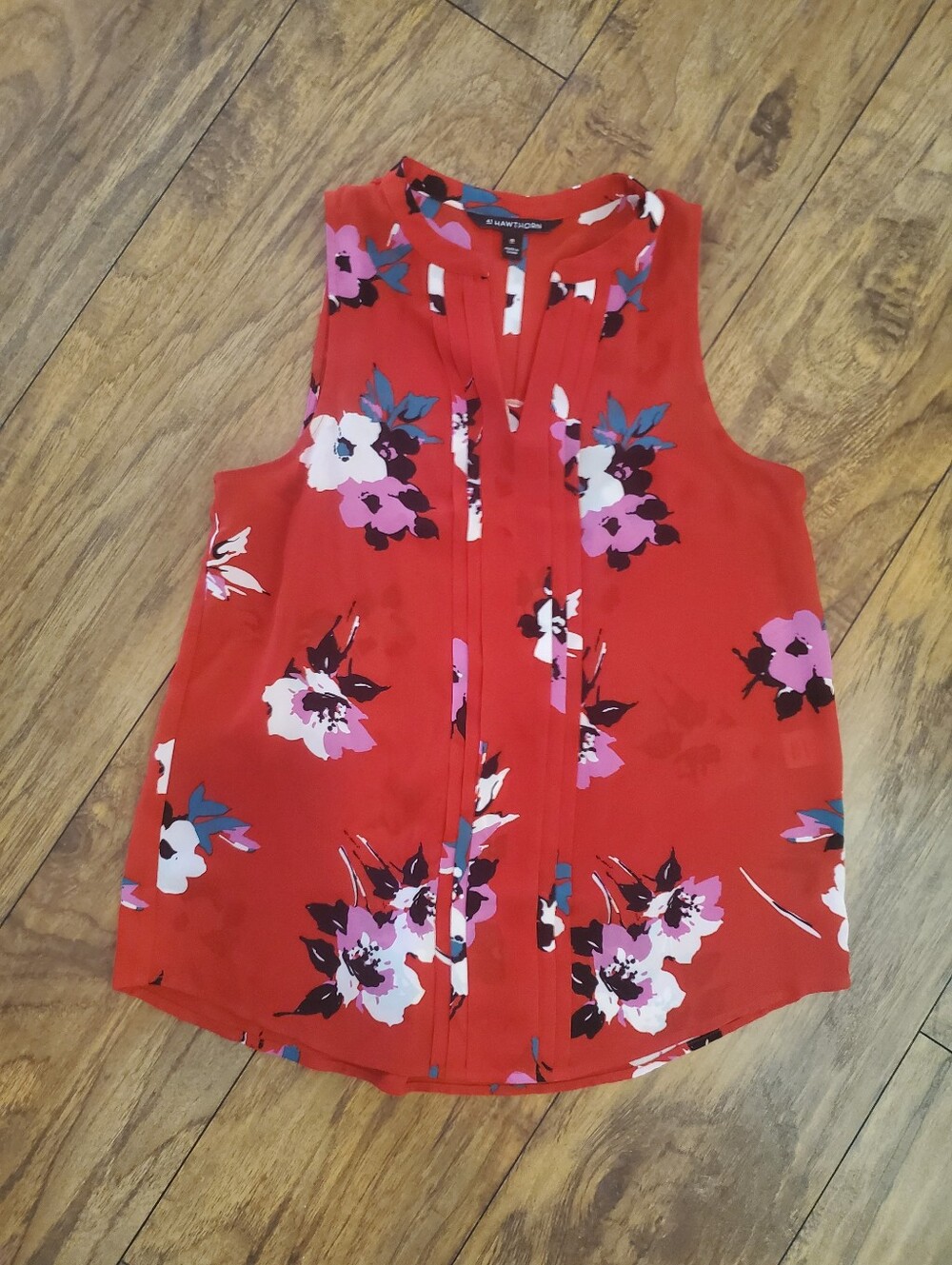 41 Hawthorn Red Floral Sleeveless Pleated Blouse XS